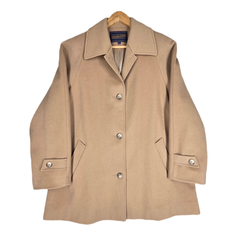 VINTAGE PENDLETON 100% WOOL COAT – WOMEN’S L – CAMEL – MADE IN USA – CLASSIC FIT